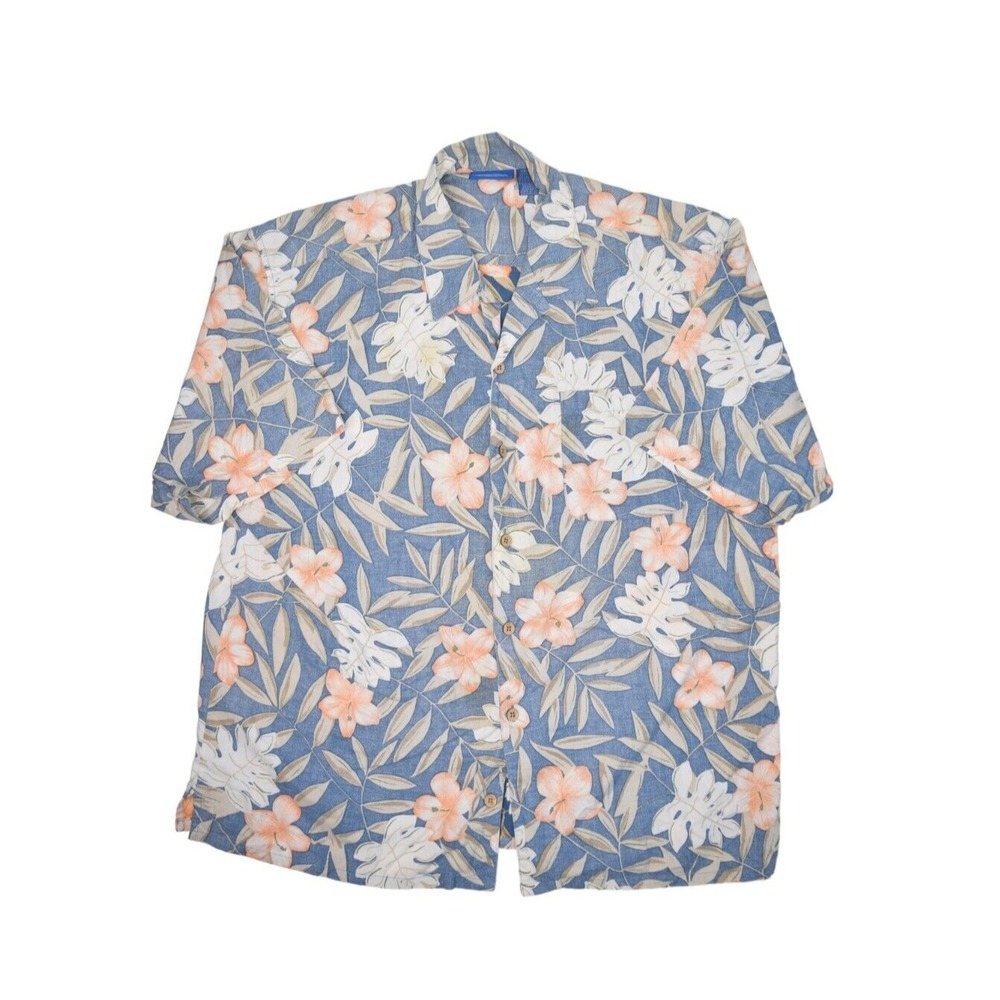 Vintage Ocean Pacific Shirt Mens XL Blue Hawaiian Floral OP Beach 100% Cotton